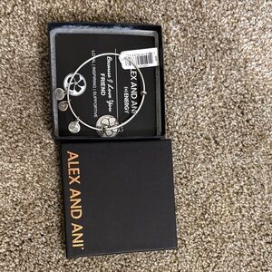 Alex and Ani Silver Charm Bracelet with Heart and Clover